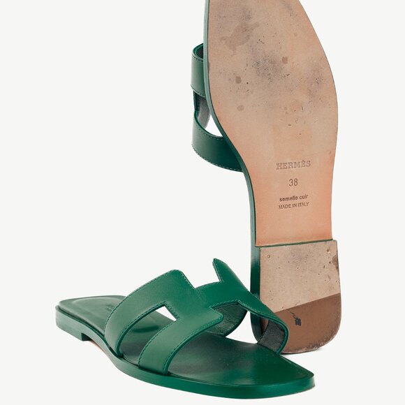 Hermes Oran Vert Electrique Calfskin H-Strap Sandals - Picture 5 of 11